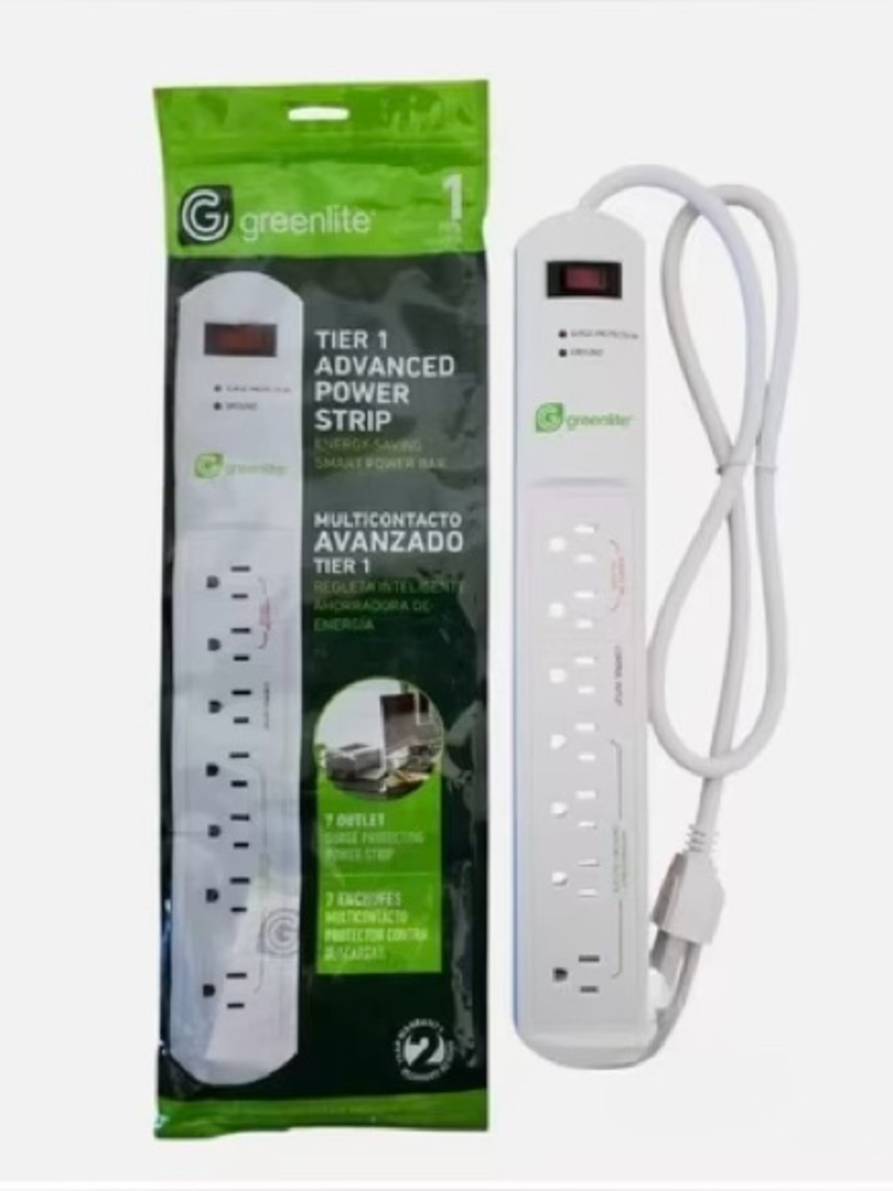 Greenlite Tier 1 Advanced Power Strip 7-Outlet Surge Protector Smart Energy save